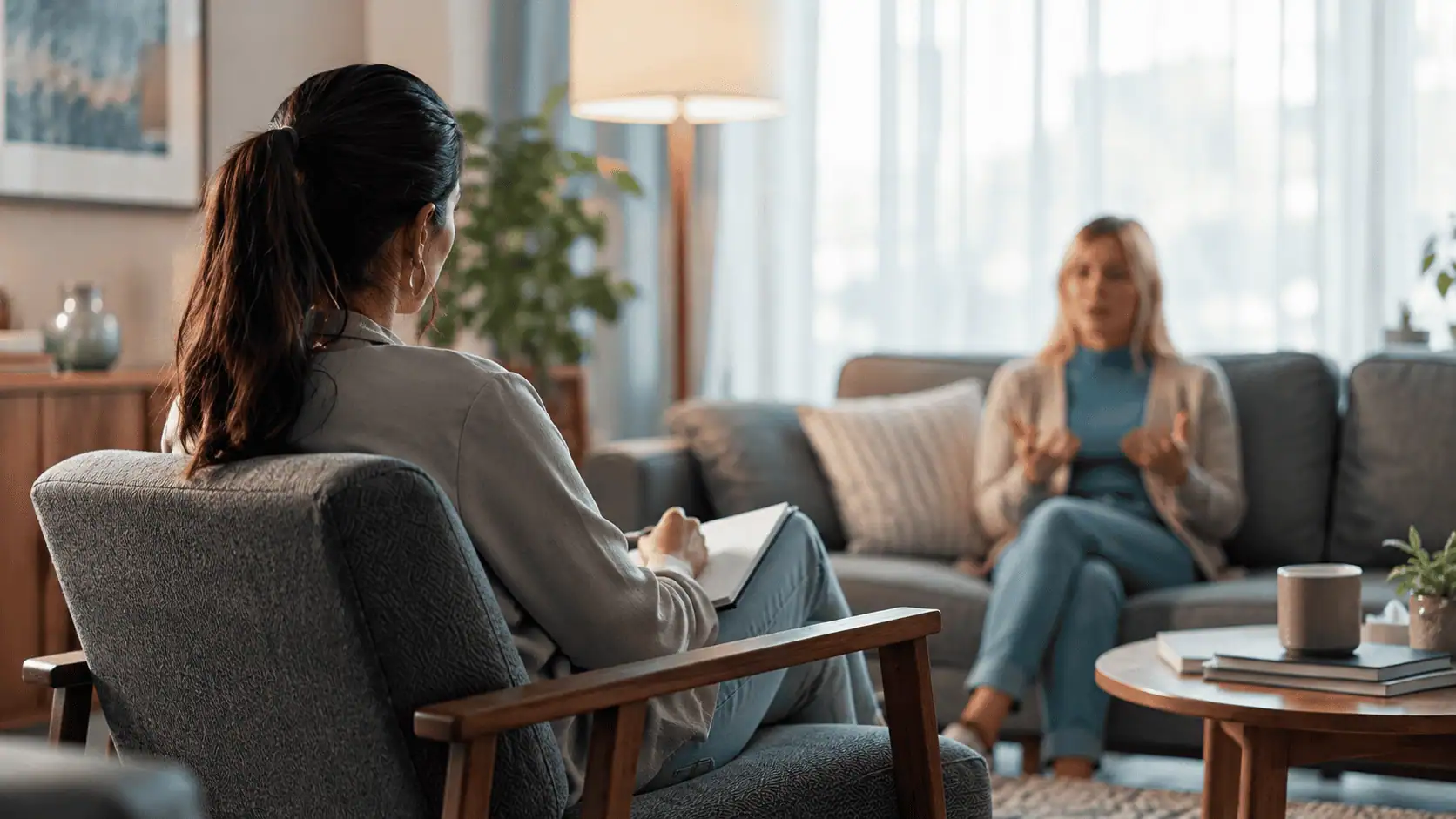 A quiet, private counselling session that communicates reassessment, understanding and individualised treatment without showing recognisable faces
